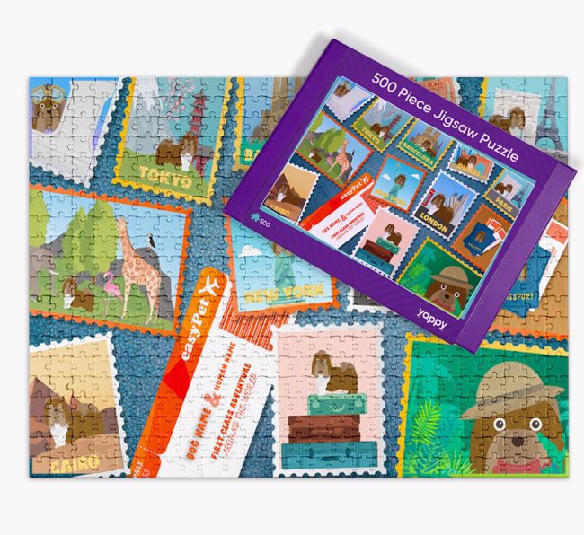 Around The World Adventure: Personalised {breedFullName} Jigsaw